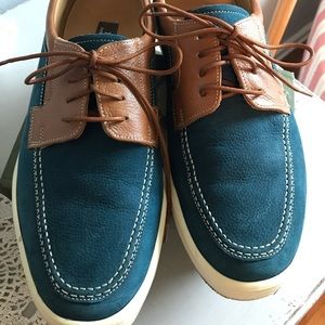 Womens 7 D Bally tie loafer sneaker teal blue shoe